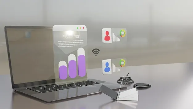 Multiple devices displaying AI-managed social media feeds and growth charts.