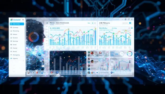 AI analytics dashboard highlighting SEO performance graphs and keyword insights.