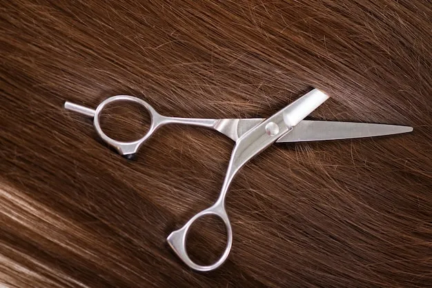 Stylist performing a precise haircut on client’s hair.