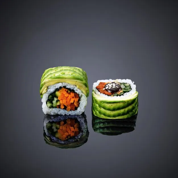 Layered dragon roll with eel glaze.