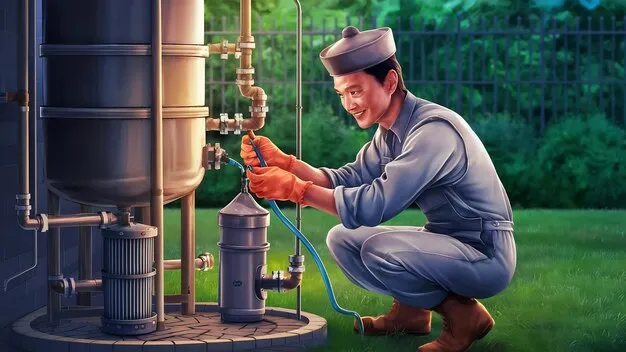 Plumber inspecting and testing backflow prevention valve.