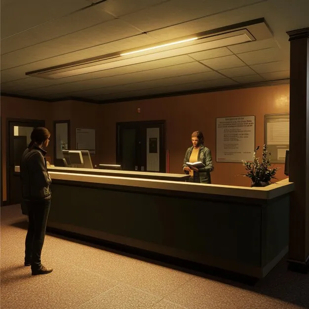 Illuminated front desk area available 24/7.