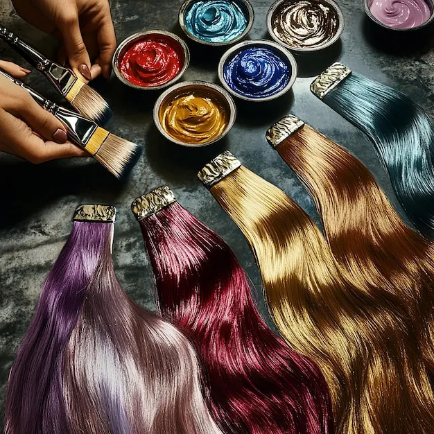 Professional hair color application process in salon.