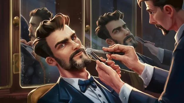 Male stylist trimming and fading a man's hair using professional tools in a salon.