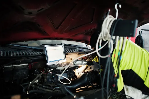 OBD scanner connected to vehicle dashboard for diagnostics.