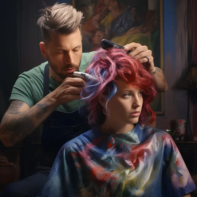 Stylist applying full hair color for a vibrant transformation.