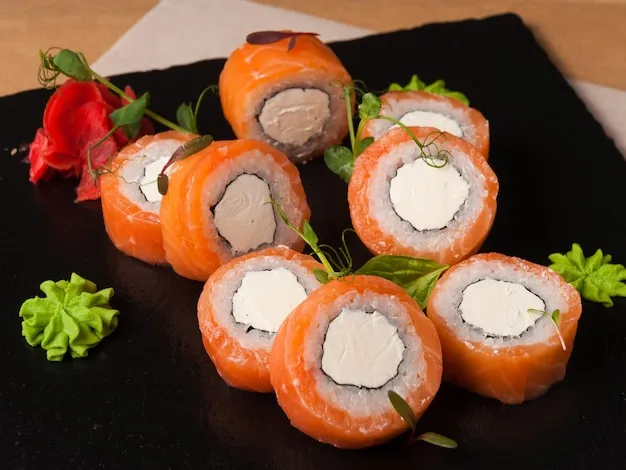 Philadelphia roll with salmon and cream cheese.