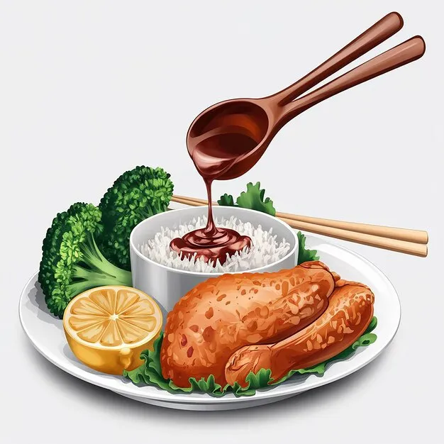 Glazed teriyaki chicken on a plate.