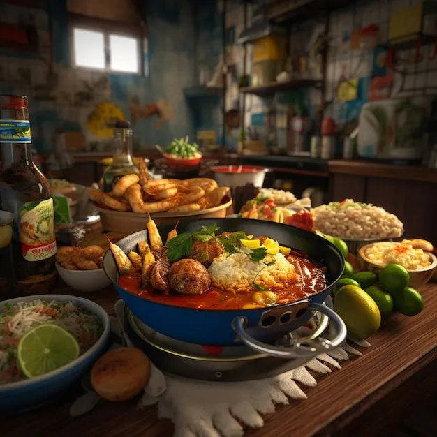 Inviting interior of Restaurant El Hondureño II with traditional Honduran dishes served on tables amid lively atmosphere.