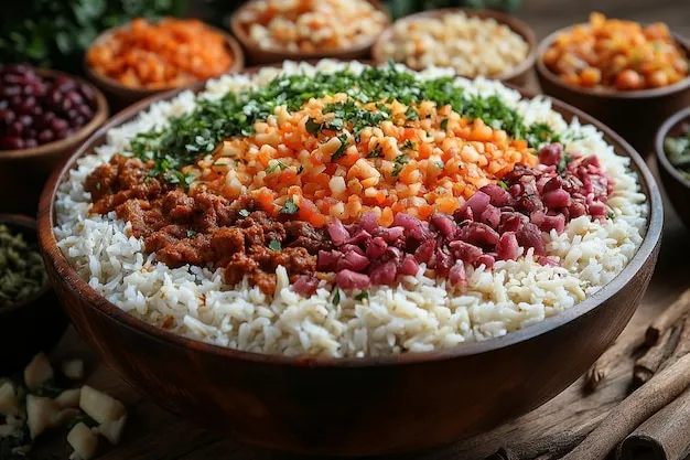 Bowl of seasoned Nicaraguan rice and beans.