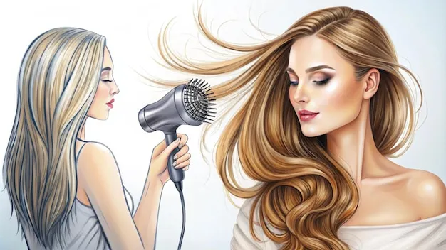 Client receiving professional hair styling with blow dryer.