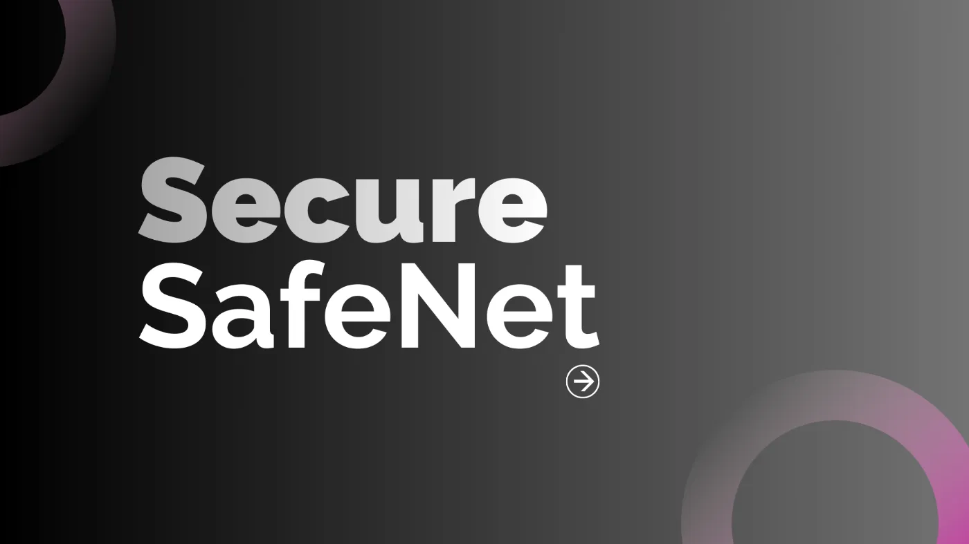 Design moderno roxo e preto para consultoria em tecnologia sustentável e proteção de dados - SafeNet.