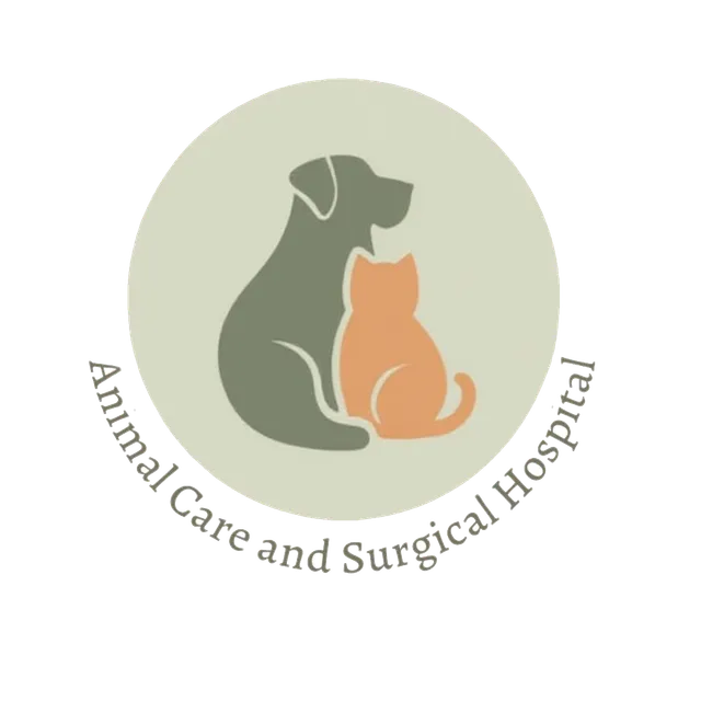 Animal Care & Surgical Hospital Logo - Dog and Cat silhouettes in a circular frame