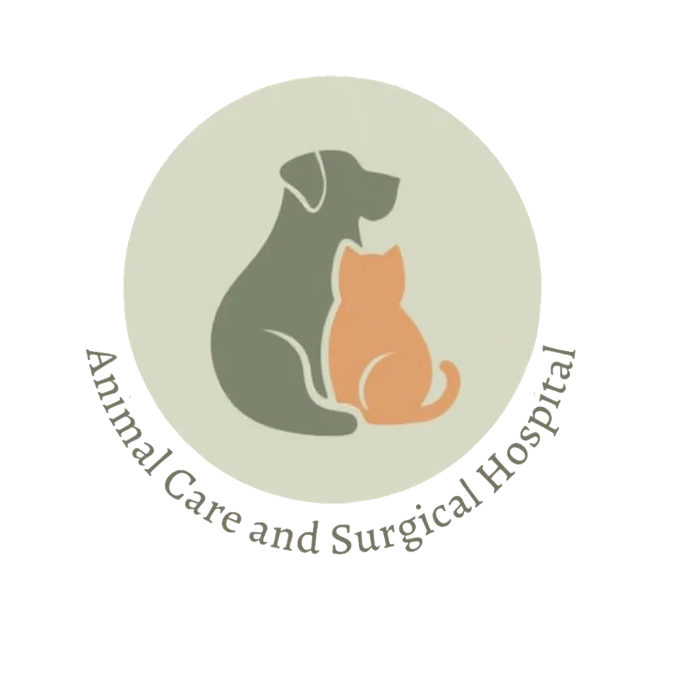 Animal Care & Surgical Hospital Logo - Dog and Cat silhouettes in a circular frame