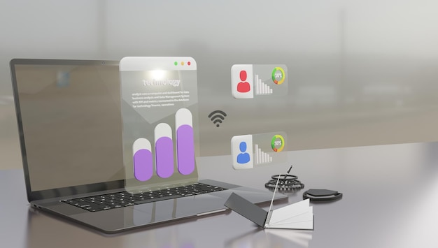Multiple devices displaying AI-managed social media feeds and growth charts.