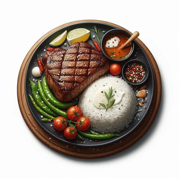 Juicy carne asada with gallo pinto and plantains.