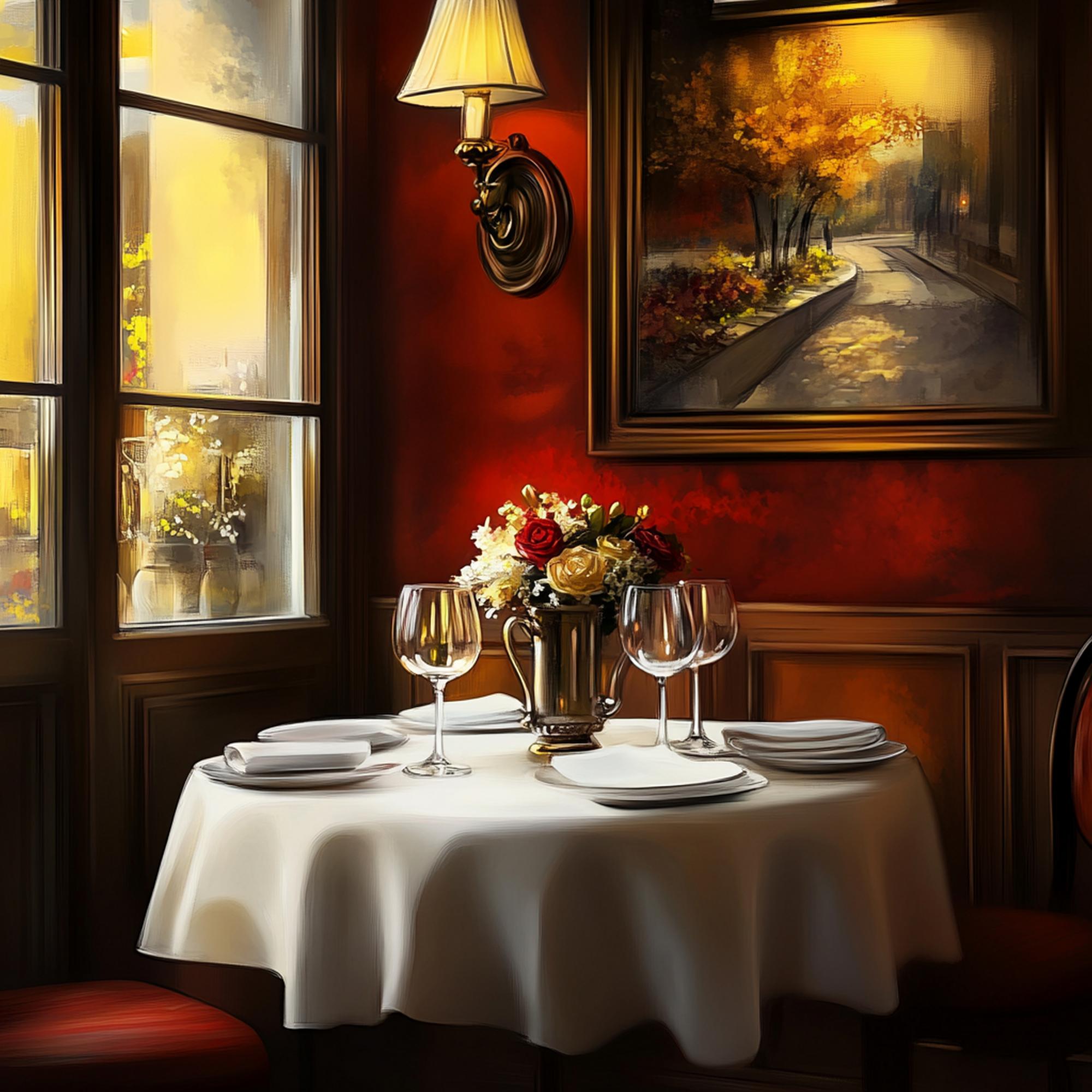 Restaurante del Hôtel Joyet de Maubec con mesas preparadas y decoración refinada.