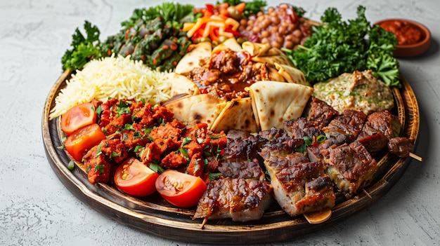 Assorted halal grilled meats on a sharing platter.