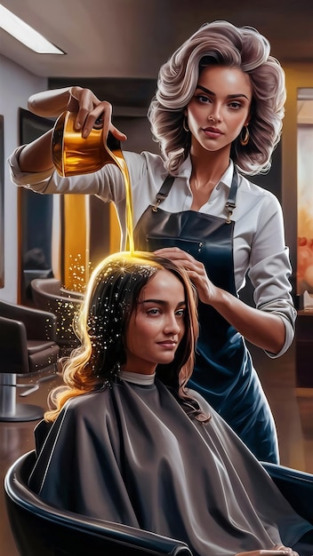 Stylist sectioning and applying color to client's hair for transformation.