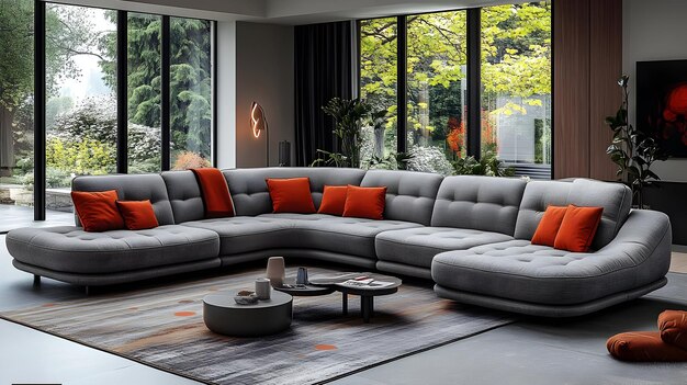 Sofá modular moderno en un salón acogedor.