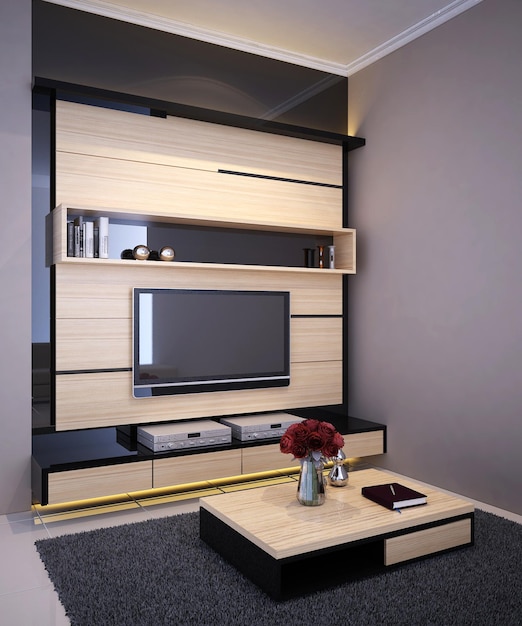 Mueble TV blanco minimalista con espacio para consola.