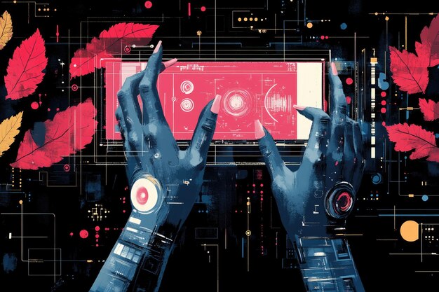 Vibrant display of AI-produced marketing text and visuals on a computer screen.