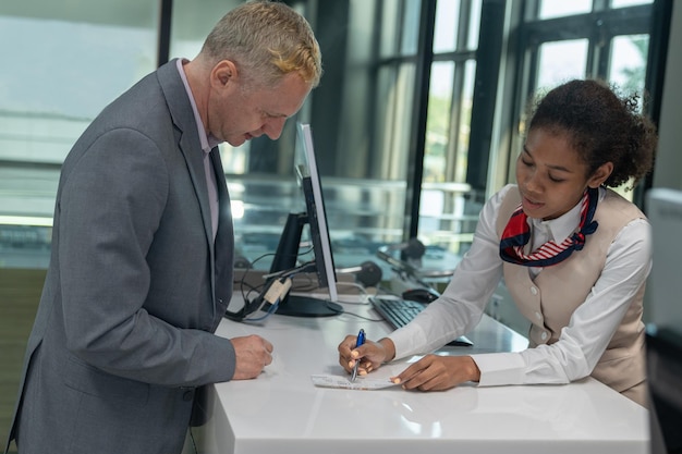 Notary public authenticating a customer's document.