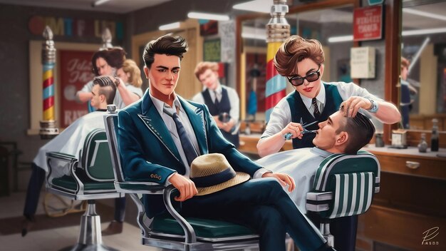 Professional men's haircut featuring fade and styling.