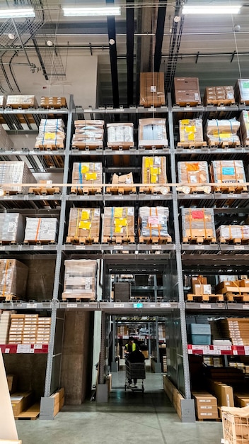 Assortment of shipping boxes and packing supplies on display.