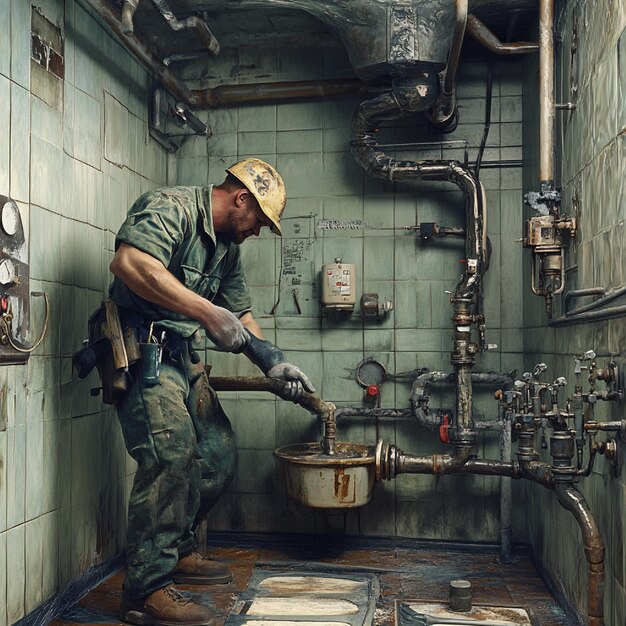 Plumber accessing and cleaning a grease trap for a restaurant.