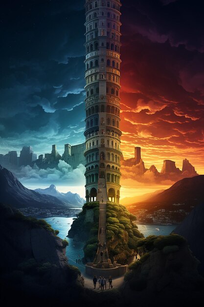 Illusion exhibit showing towers of unequal height through forced perspective.