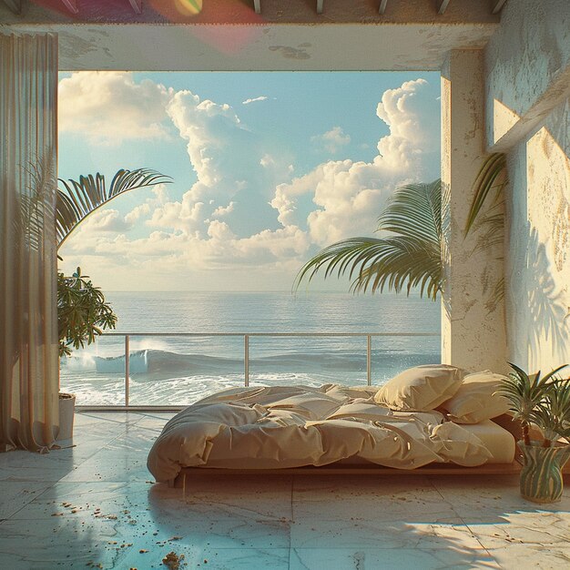 Expansive luxury suite at a Miami Beach hotel featuring king bed, sitting area, and balcony with sea views.