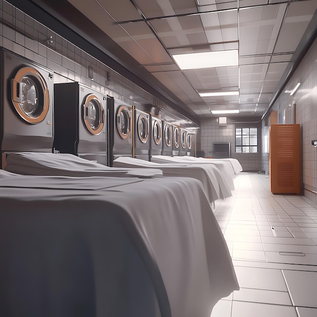 Modern on-site laundry room with washers and dryers.