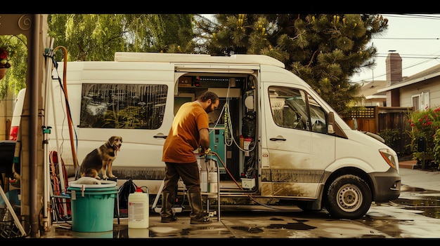Mobile auto detailing team servicing a vehicle at customer's location.