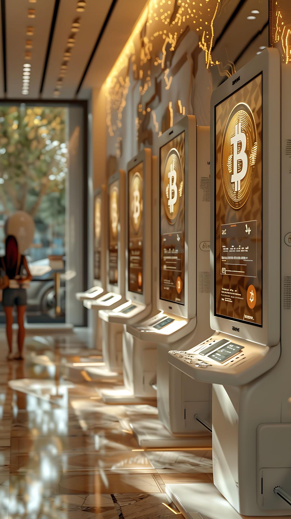 Vista interior del Bitcoin ATM mostrando la máquina, puertas seguras y espacio ordenado.