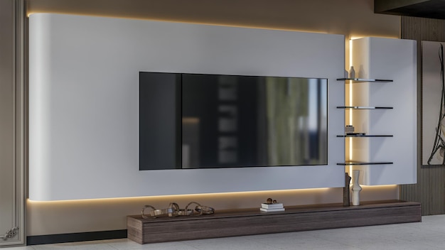 Soporte fijo robusto para TV grande montado en pared.