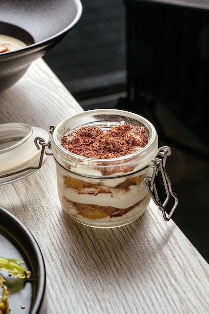 Classic tiramisu layered with mascarpone and coffee.