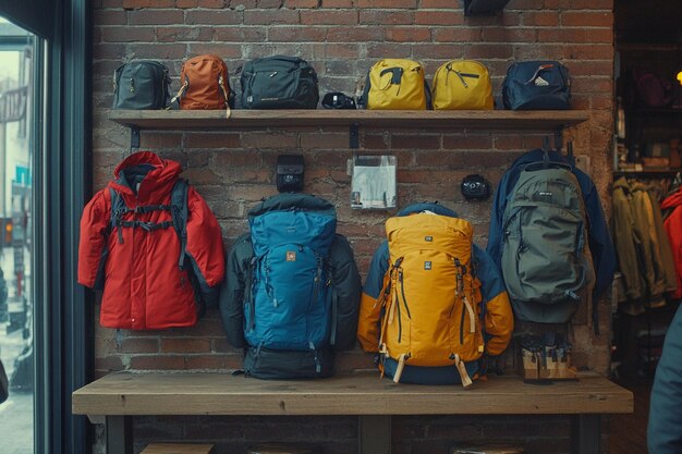 Mochilas streetwear suspendidas en la sección de accesorios.