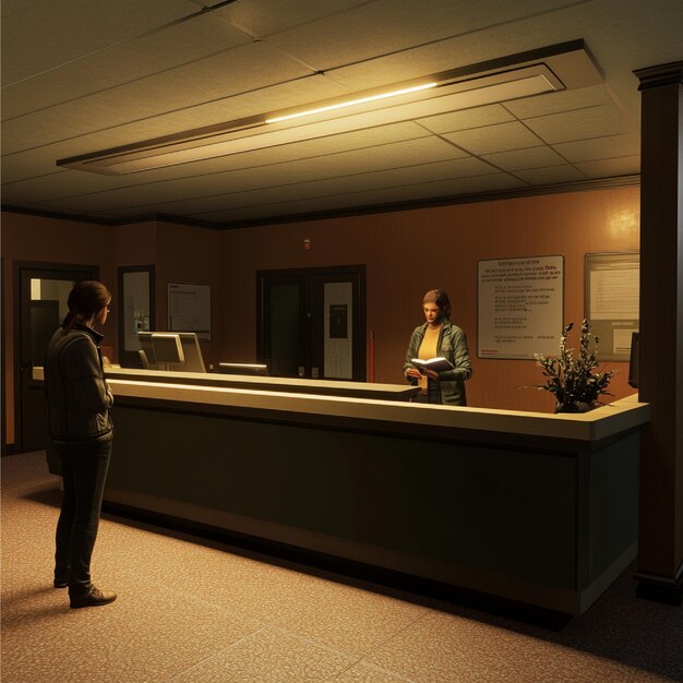 Illuminated front desk area available 24/7.