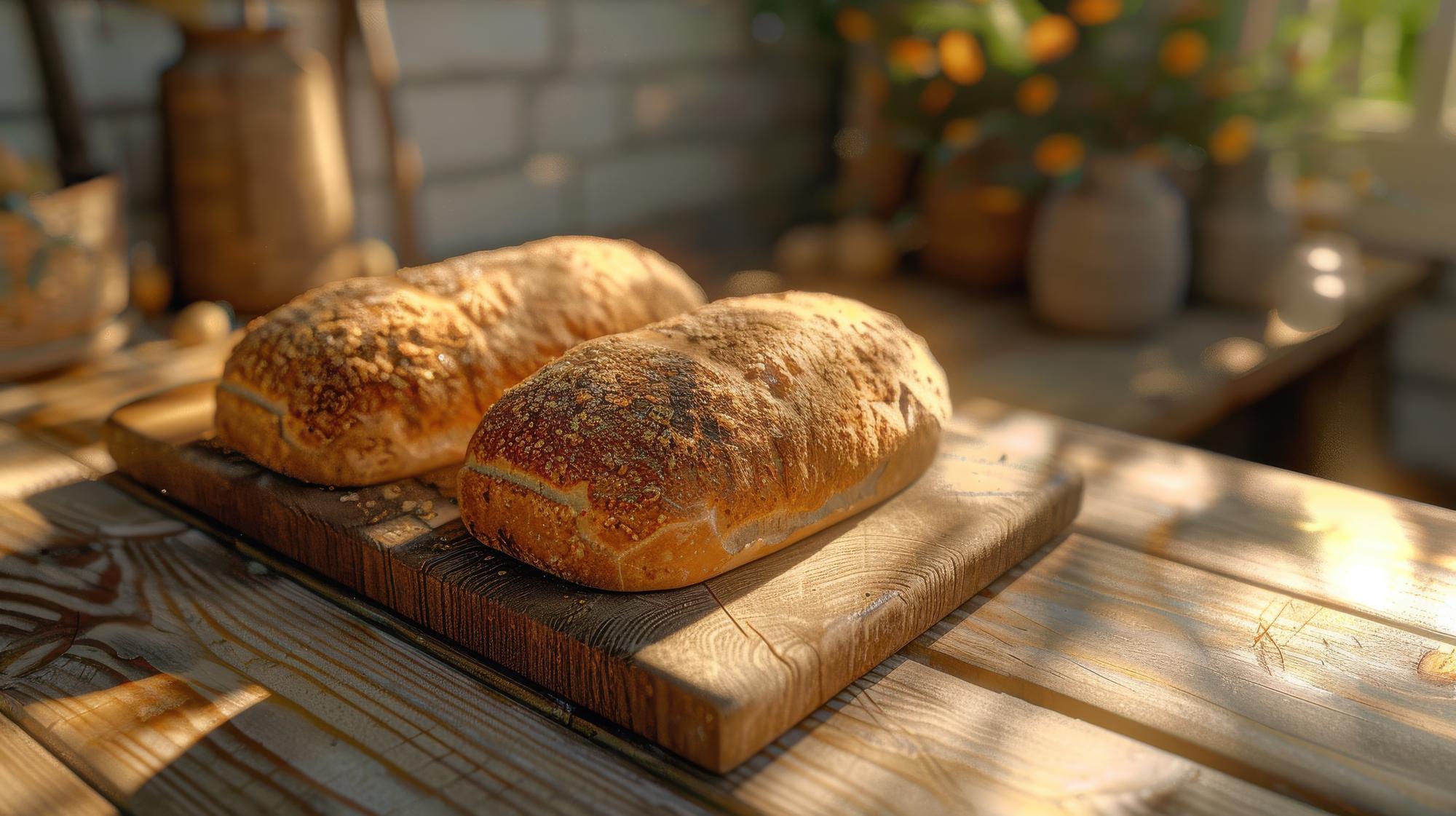 Baguette de pan de pago dorado y crujiente.