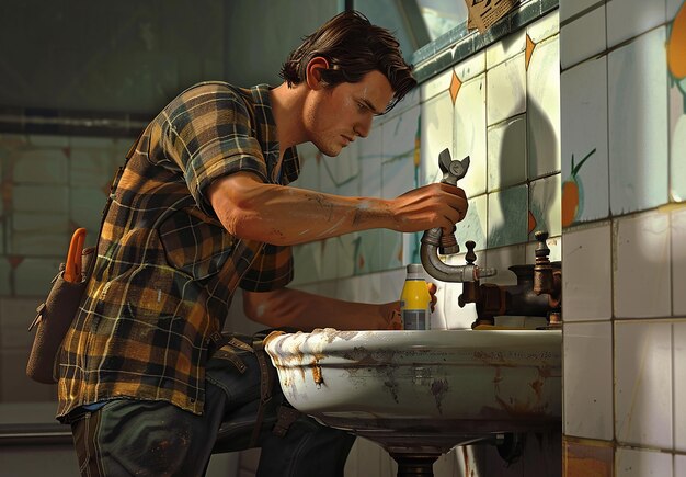 Close-up of plumber tightening a new faucet under a sink.