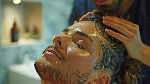 Client enjoying deep conditioning hair treatment.