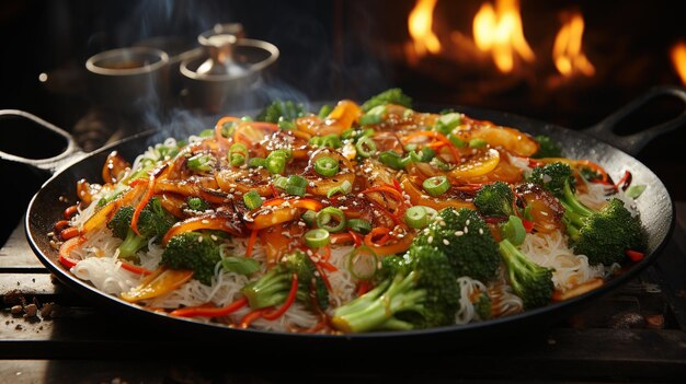 Steaming fried rice with added proteins.