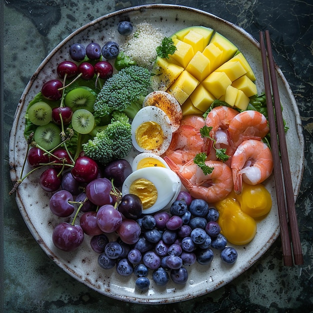 Plate of nutrient-dense foods including nuts, greens, and proteins for vitality.