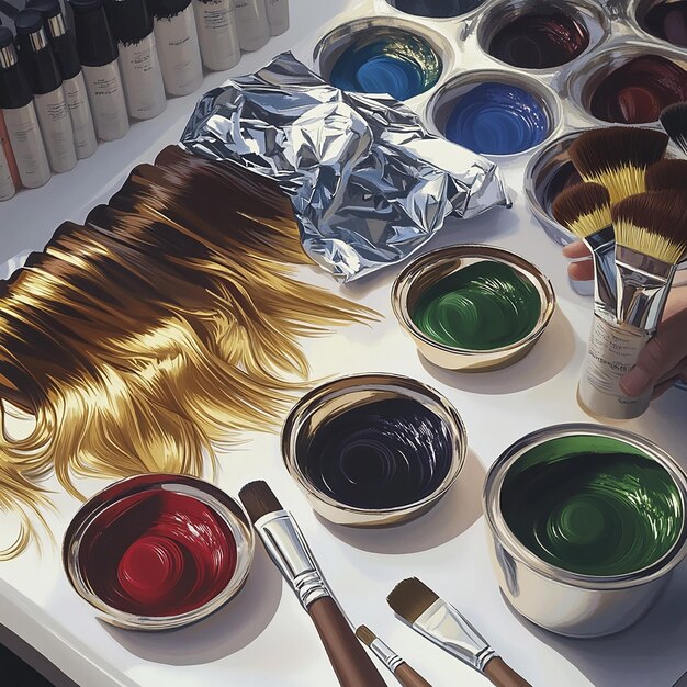 Stylist sectioning and painting hair color onto a client's head during a coloring service.