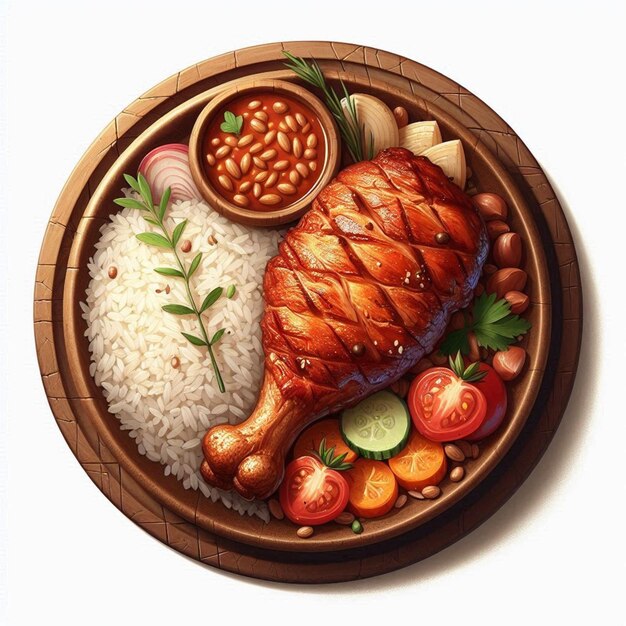 Hearty lunch plate of grilled chicken with traditional sides.