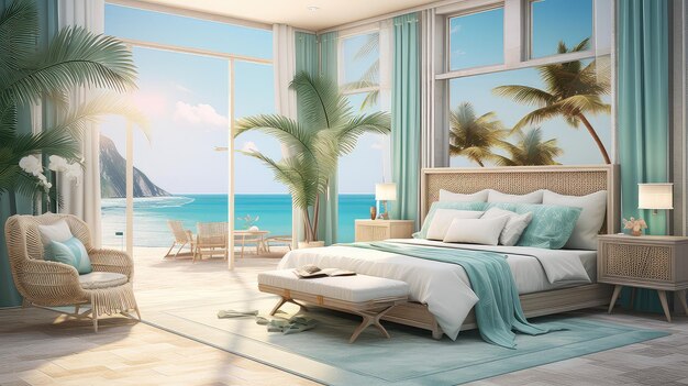 Bright ocean-view hotel room with balcony overlooking South Beach sands and turquoise waters.