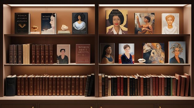 Biographies lined up with notable personalities on book covers.