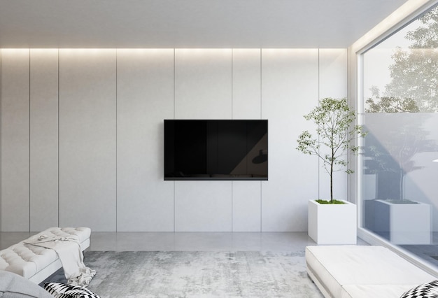 Soporte fijo para TV en pared con televisor de tamaño mediano.