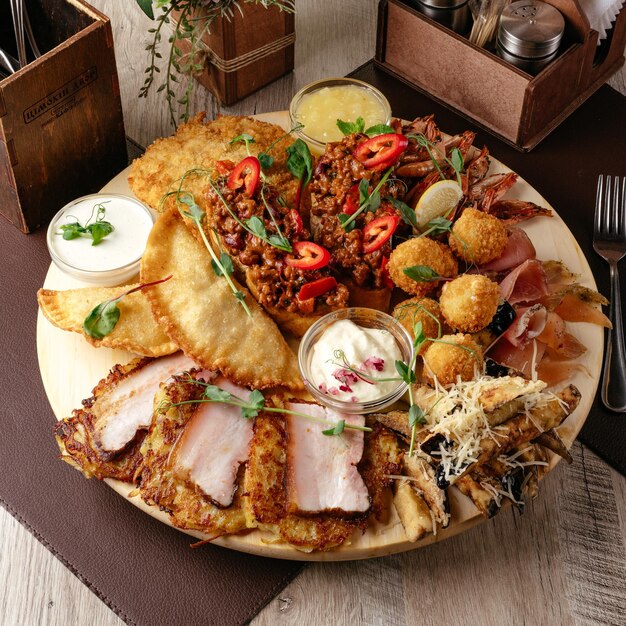 Assortment of Guatemalan dishes on a family-style platter.